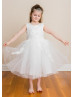 Beaded Lace Tulle Tea Length Flower Girl Dress